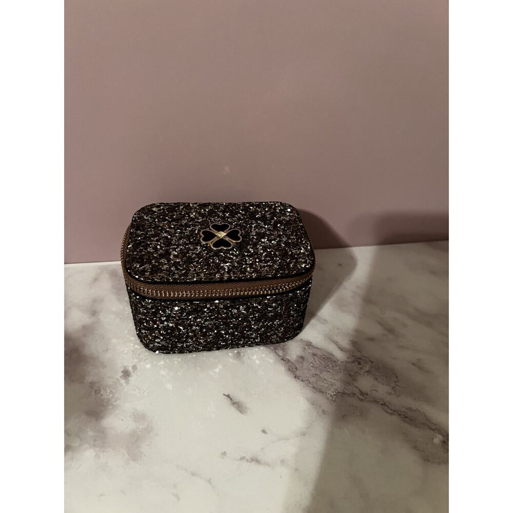 NWT KATE SPADE ODETTE BLACK GLITTER TRAVEL JEWELRY BOX TRAVEL CASE